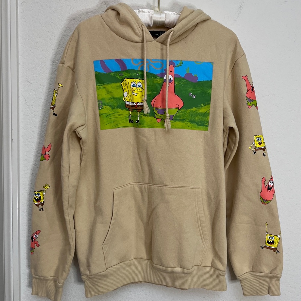 Nickelodeon Tan Hoodie Sweatshirt Spongebob Patrick Star Unisex Novelty Size S